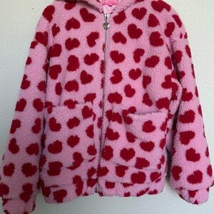 Sugar Thrillz Heart Teddy Jacket - red and pink